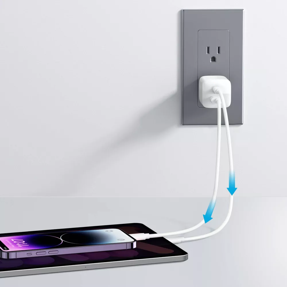 Chargeur mural 2 ports 33W PD avec câble USB-C