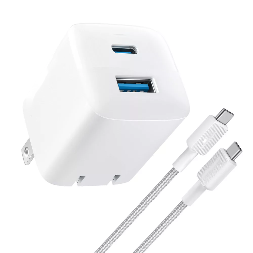 Chargeur mural 2 ports 33W PD avec câble USB-C